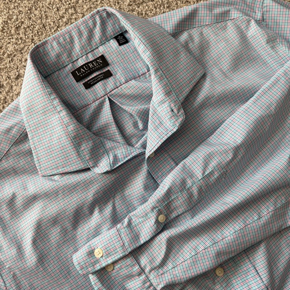 Ralph Lauren Stretch Fabric Regular Fit Plaid Shirt Mens 2XL Blue Pink